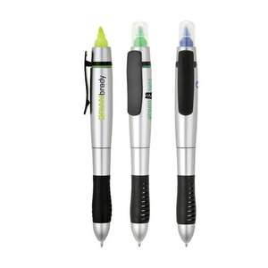Custom Promotional Matte Silver 2 in 1 Ballpoint and Highlighter Pen