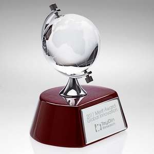 Custom Promotional Spinning Globe on Wood Base Award