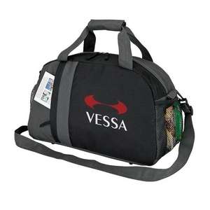 Custom Promotional Gray and Black Stripe Duffel Bag