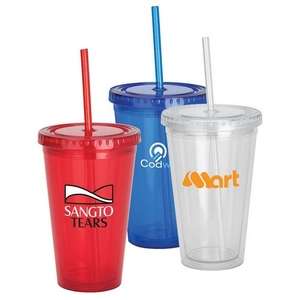 16 oz. Double Wall Translucent Acrylic Tumbler with Straw