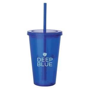 Custom Promotional 16 oz. Double Wall Translucent Acrylic Tumbler with Straw