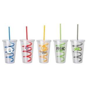 Custom Promotional 16 oz. Double Wall Curly Straw Tumbler