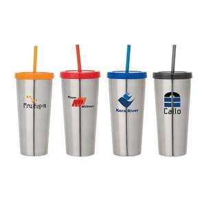 Custom Promotional 16 oz. Double Wall Stainless Steel Tumbler with Straw