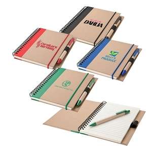 Custom Promotional Spiral-Bound Recycled Notebook and Pen