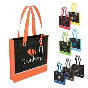 Custom Promotional Color Accent Tote Bag with Metal D-Ring
