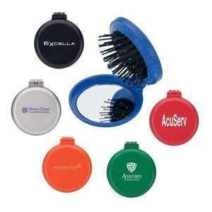 Compact Round Folding Brush and Mirror 