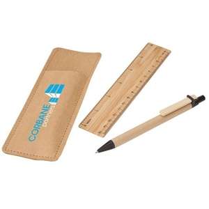 Bamboo Ruler and Recycled Paper Pen Set