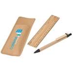 Imprinted Click Pens - Bamboo Ruler and Recycled Paper Pen Set