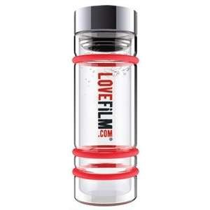 Bumper Glass Water Bottle with Tea Strainer Red/Silver