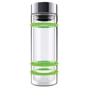 Bumper Glass Water Bottle with Tea Strainer Green/Silver