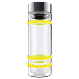 Bumper Glass Water Bottle with Tea Strainer Yellow/Silver