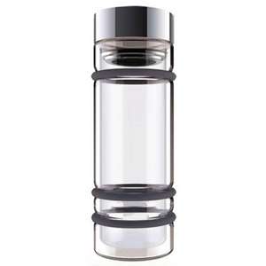 Bumper Glass Water Bottle with Tea Strainer Smoke/Silver