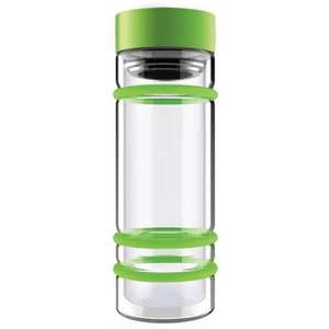 Bumper Glass Water Bottle with Tea Strainer Green/Green