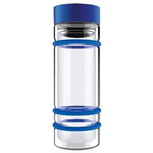 Bumper Glass Water Bottle with Tea Strainer Blue/Blue