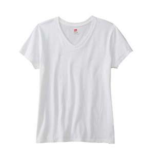 Hanes Ladies' 4.5 oz. Ringspun Cotton nano-T V-neck T-Shirt - White/Neutral 