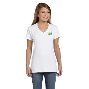 Custom Promotional Hanes Ladies' 4.5 oz. Ringspun Cotton nano-T V-neck T-Shirt - White/Neutral