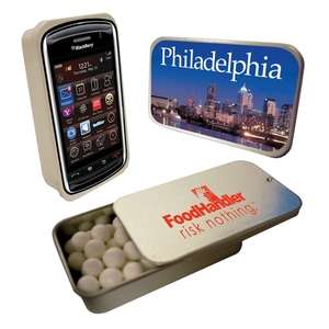Custom Promotional Slider Top Tin - Filled with Signature Peppermints