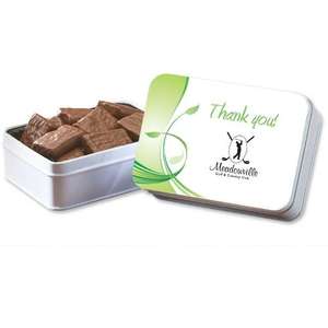 Custom Promotional Keepsake Gift Tin with Dark Chocolate Covered Almonds