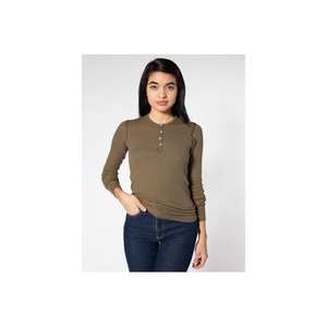 American Apparel Unisex Thermal Henley Green, Army