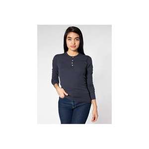 American Apparel Unisex Thermal Henley Blue, Navy