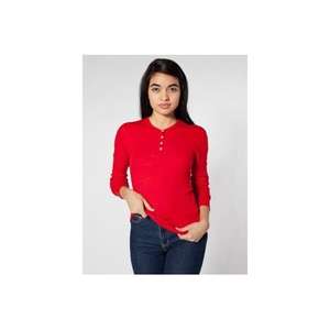 American Apparel Unisex Thermal Henley Red