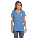 Promotional Ladies T-Shirts - Hanes Ladies' 4.5 oz. Rungspun Cotton nano-T V-Neck T-Shirt - Dark/All