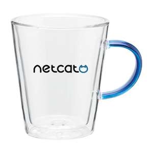 11 oz Double Wall Vista Glass Mug Clear/Blue