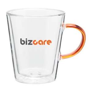 11 oz Double Wall Vista Glass Mug Clear/Tangerine