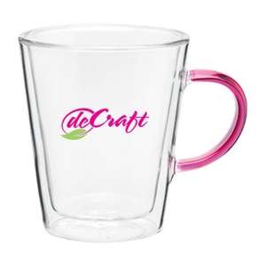 11 oz Double Wall Vista Glass Mug Clear/Fuchsia