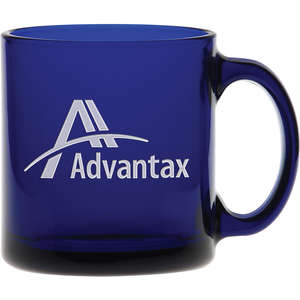 Custom Promotional 13 oz. Etched Blue Crystal Coffee Mug Collection