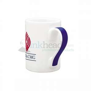 Custom Promotional 13 oz. White With Blue Ribbon Handle Mug