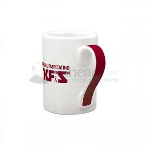 Custom Promotional 13 oz. White With Maroon Ribbon Handle Mug