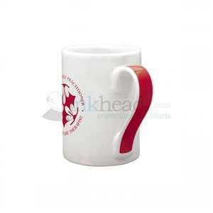 13 oz. White With Red Ribbon Handle Mug 