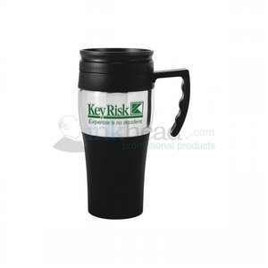 14 oz. Black Travel Mug W/Wide Stainless Steel Band