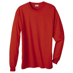 Hanes Heavyweight Cotton Long Sleeve Tee - Dark/Color Red, Deep