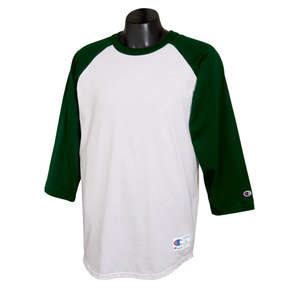 Champion Tagless Raglan Baseball Jersey - Dark/All White/Green, Dark