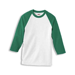 Anvil 3/4-Length Raglan Sleeve Baseball Tee - White/Neutral White/Green, Kelly