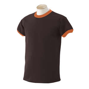 Gildan Cotton Ringer Tee - Dark/Color Chocolate, Dark/Orange, Texas
