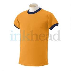 Gildan Cotton Ringer Tee - Dark/Color Gold/Blue, Navy