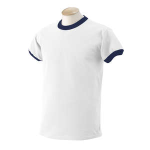 Gildan Cotton Ringer Tee - White/Neutral White/Blue, Navy