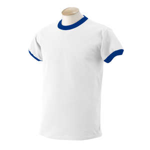 Gildan Cotton Ringer Tee - White/Neutral White/Blue, Royal
