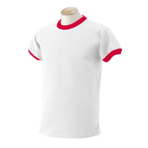 Gildan Cotton Ringer Tee - White/Neutral White/Red