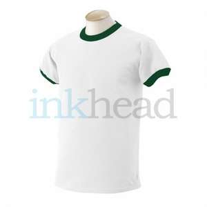 Gildan Cotton Ringer Tee - White/Neutral White/Green, Forest