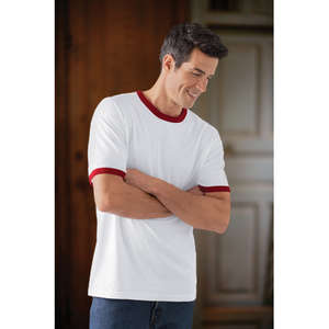 Jerzees 50/50 Short Sleeve Ringer Tee - White/Neutral 