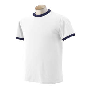 Jerzees 50/50 Short Sleeve Ringer Tee - White/Neutral White/Blue, Navy