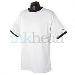 Champion Tagless Ringer Tee - White/Neutral White/Blue, Navy