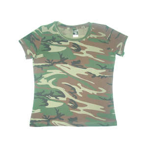 LA T Womens Fine Cotton Jersey Camouflage Tee - Dark/All Green, Woodland