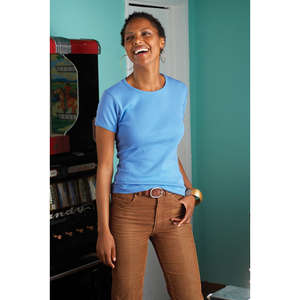 Anvil Ribbed Scoop Neck Tee - Dark/Color
