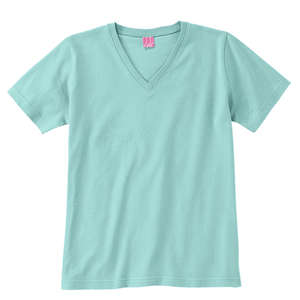 LA T V-Neck Cotton Tee - Dark/Color Blue, Aqua