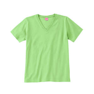 LA T V-Neck Cotton Tee - Dark/Color Green, Key Lime